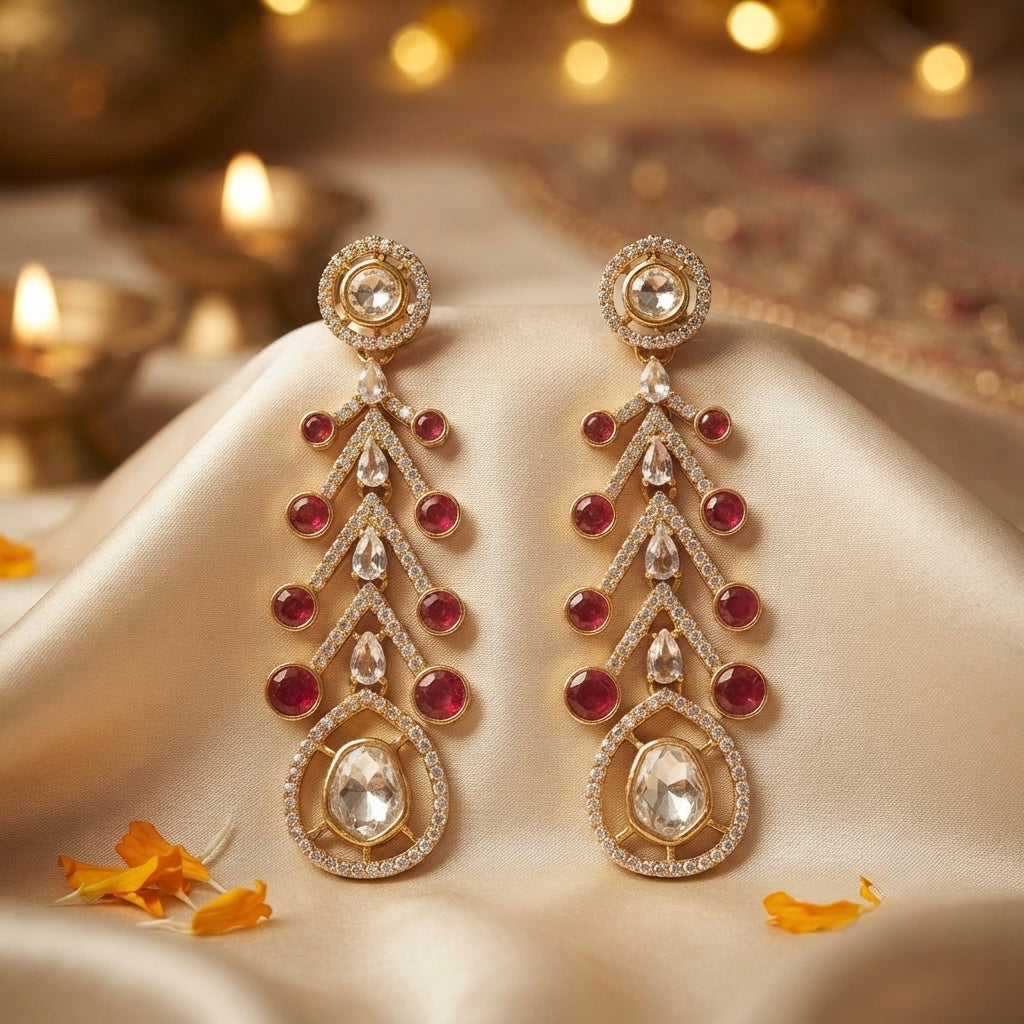 Ruby Crystal Chandelier Earrings – Cascading Teardrop Design — Photo 5