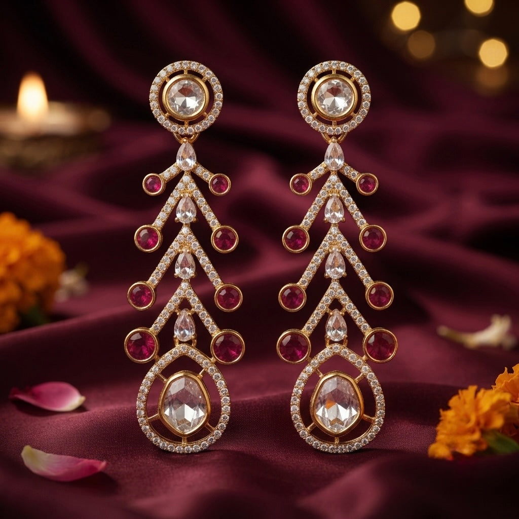 Ruby Crystal Chandelier Earrings – Cascading Teardrop Design — Photo 6