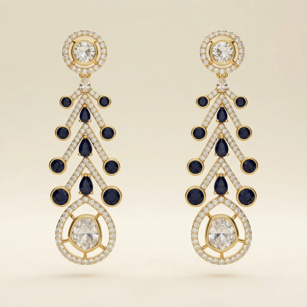 Midnight Blue Crystal Chandelier Earrings – Cascading Drop Design — Photo 1