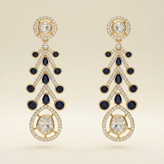 Midnight Blue Crystal Chandelier Earrings – Cascading Drop Design — Photo 1