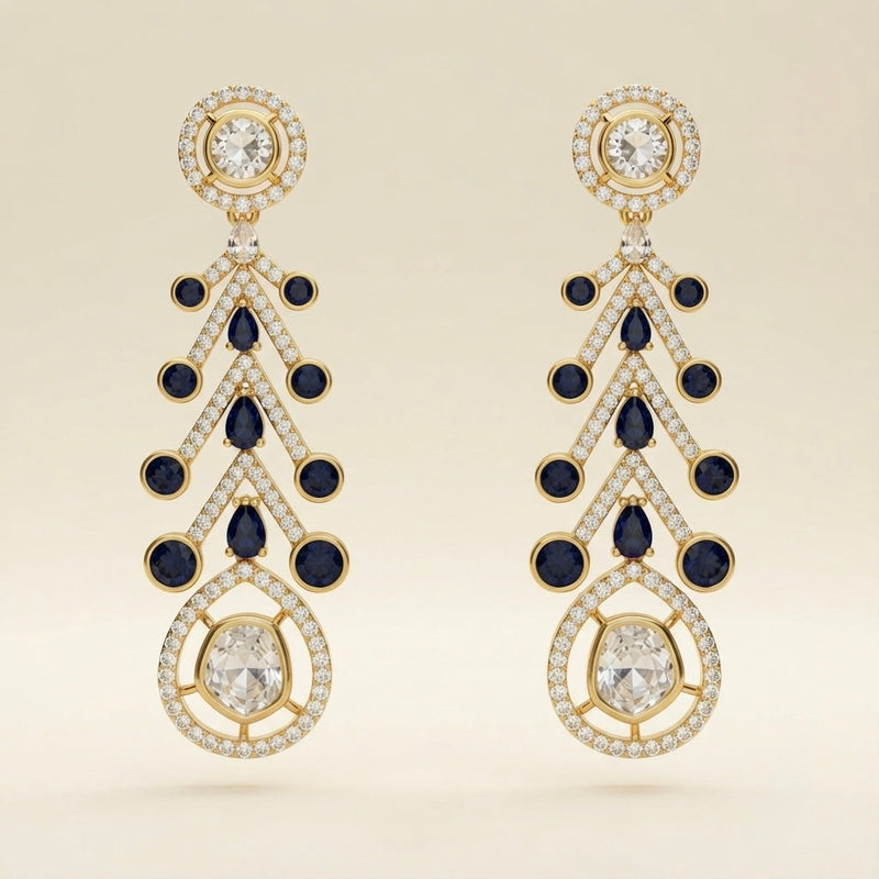 Midnight Blue Crystal Chandelier Earrings – Cascading Drop Design — Photo 1