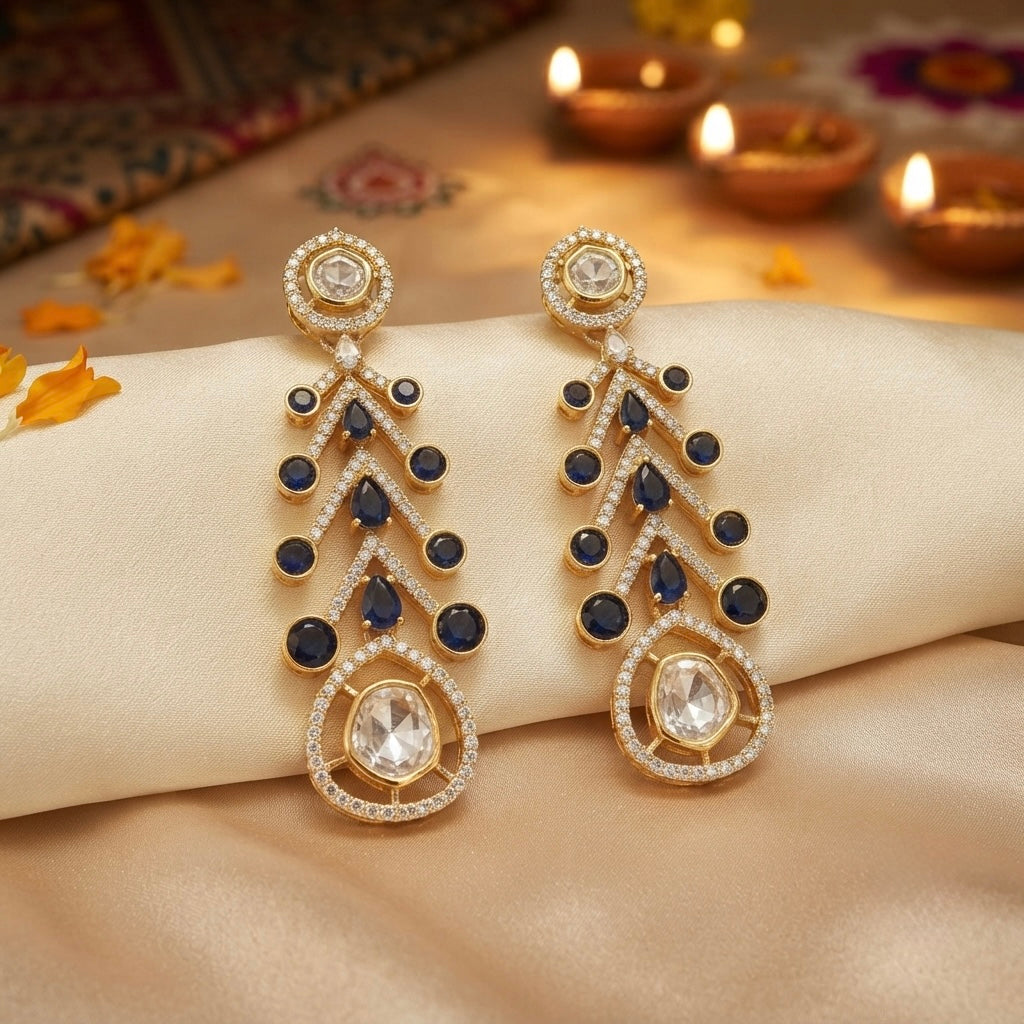 Midnight Blue Crystal Chandelier Earrings – Cascading Drop Design — Photo 4