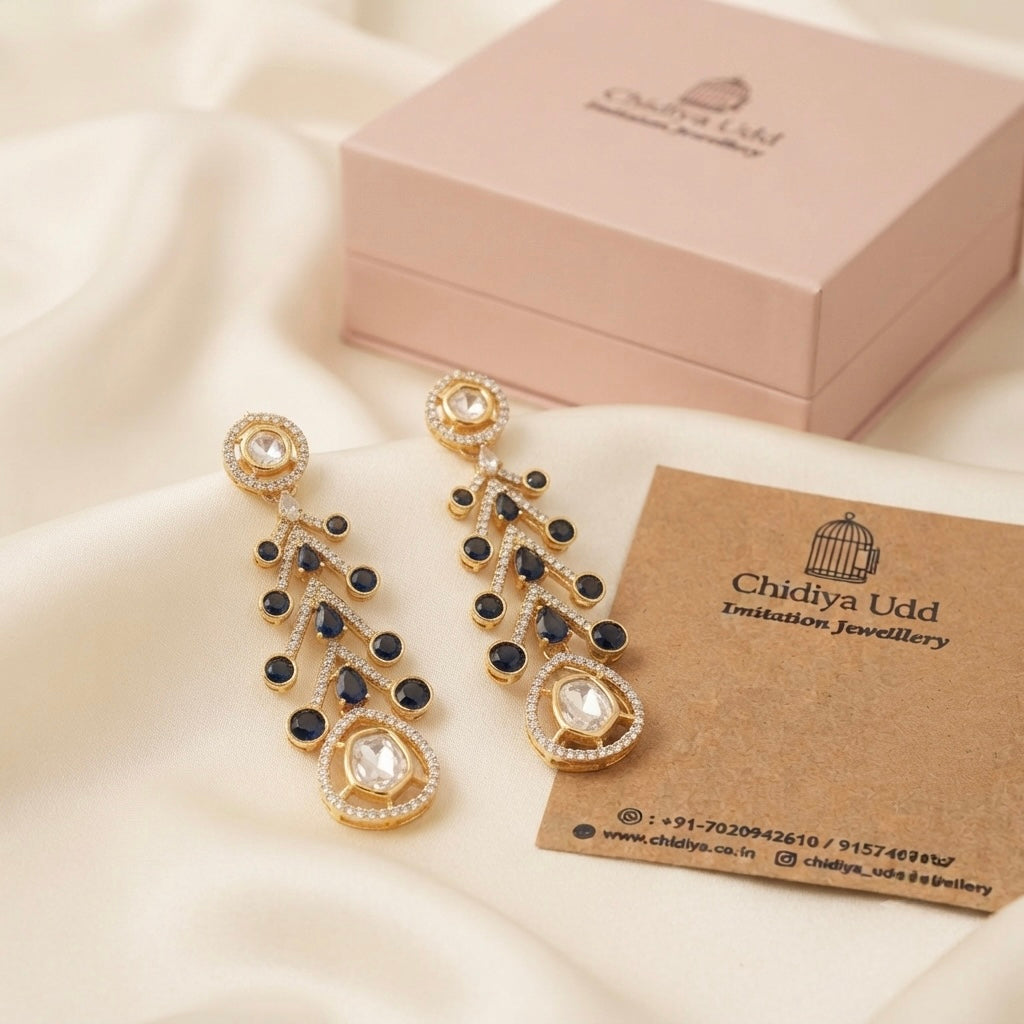 Midnight Blue Crystal Chandelier Earrings – Cascading Drop Design — Photo 5
