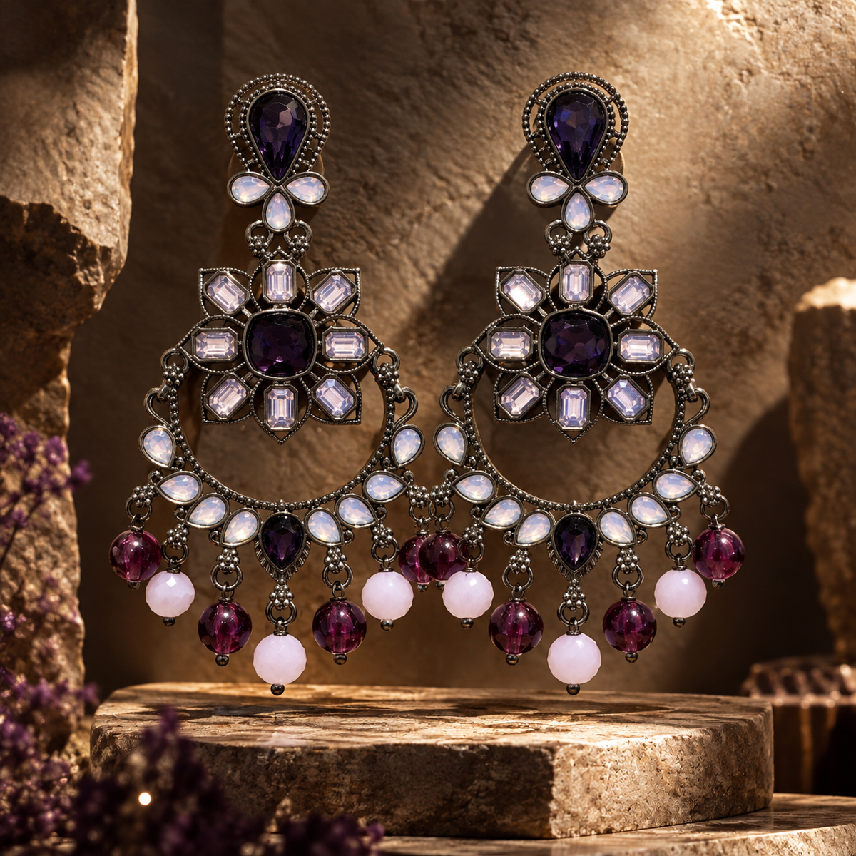 Amethyst Crystal Chandelier Earrings – Vintage Glamour Drop — Photo 2