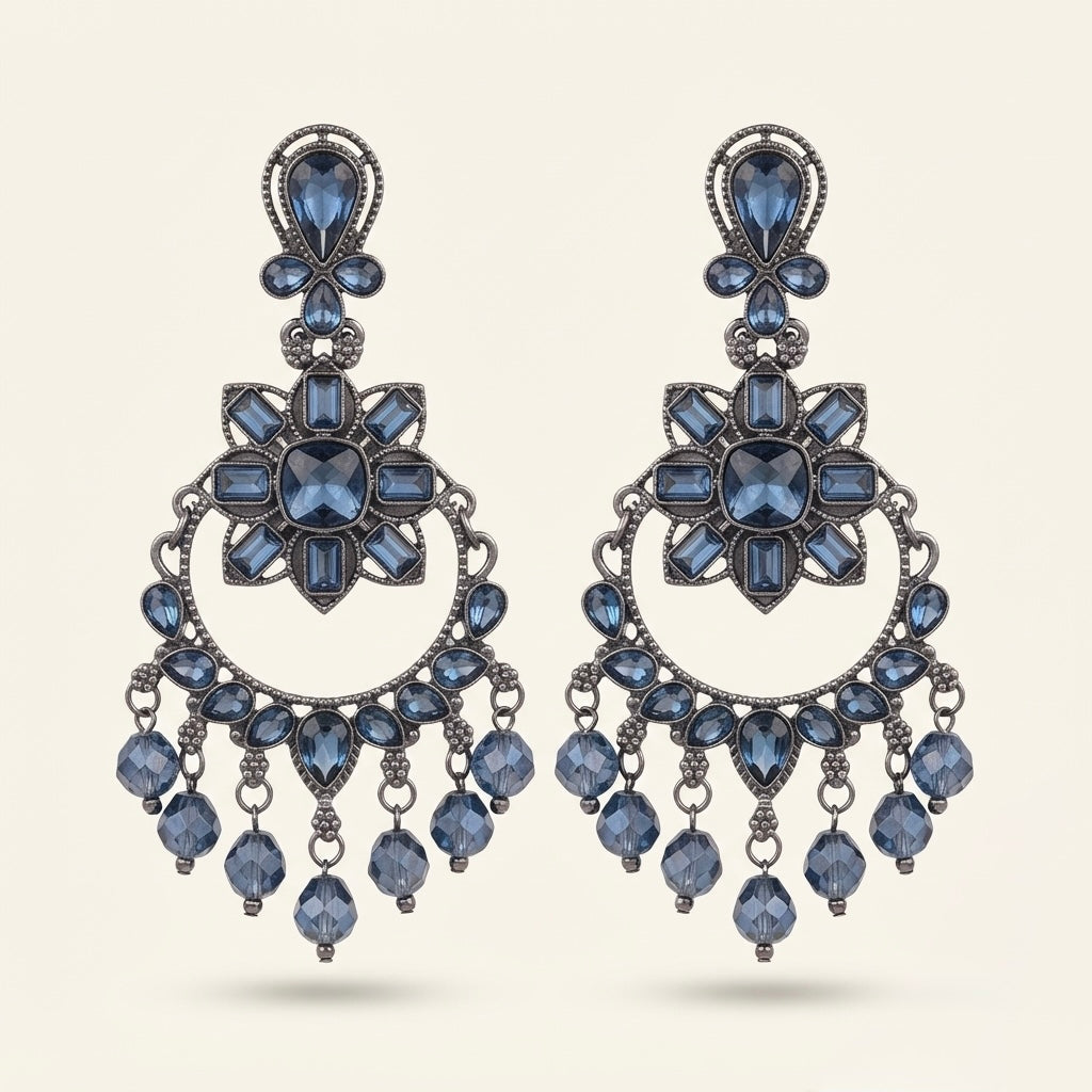 Sapphire Blue Crystal Chandelier Earrings – Vintage Statement — Photo 2