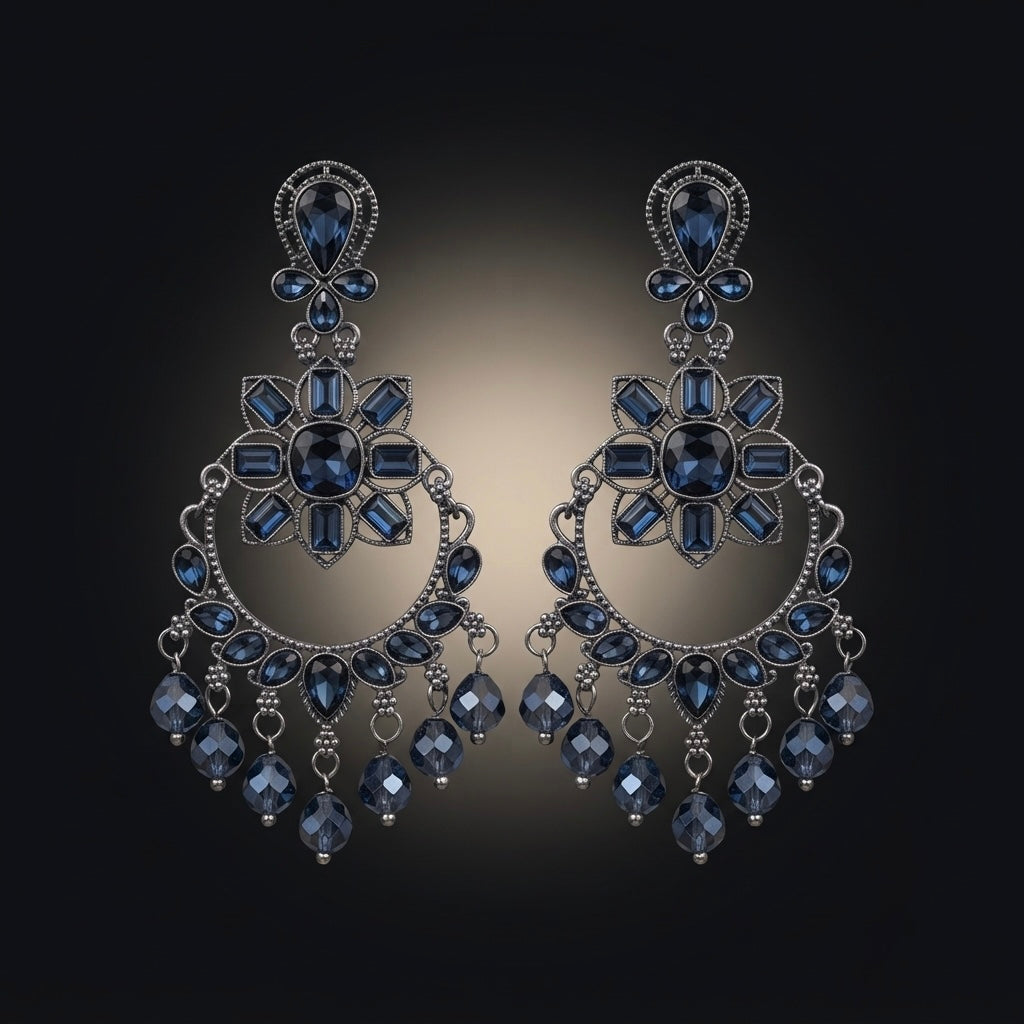 Sapphire Blue Crystal Chandelier Earrings – Vintage Statement — Photo 3