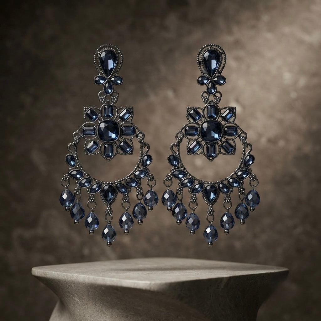 Sapphire Blue Crystal Chandelier Earrings – Vintage Statement — Photo 4