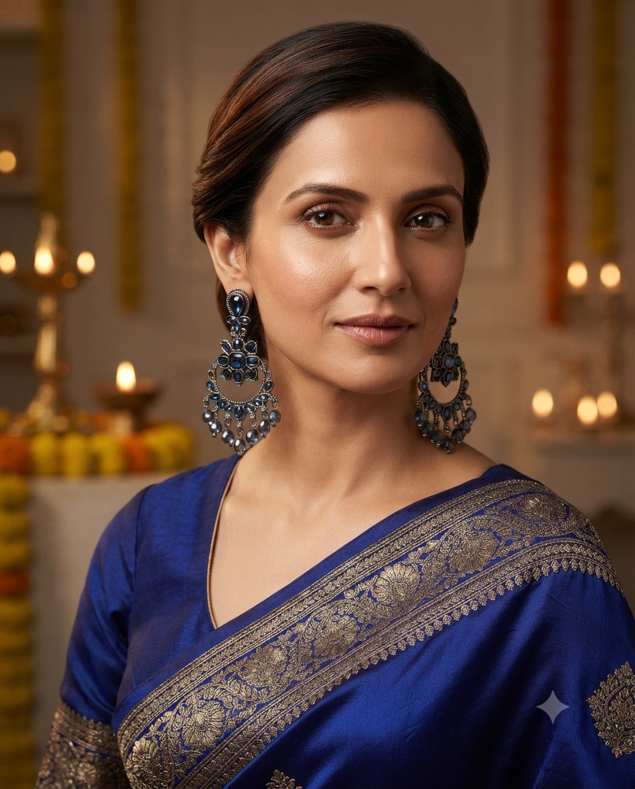 Sapphire Blue Crystal Chandelier Earrings – Vintage Statement — Photo 7