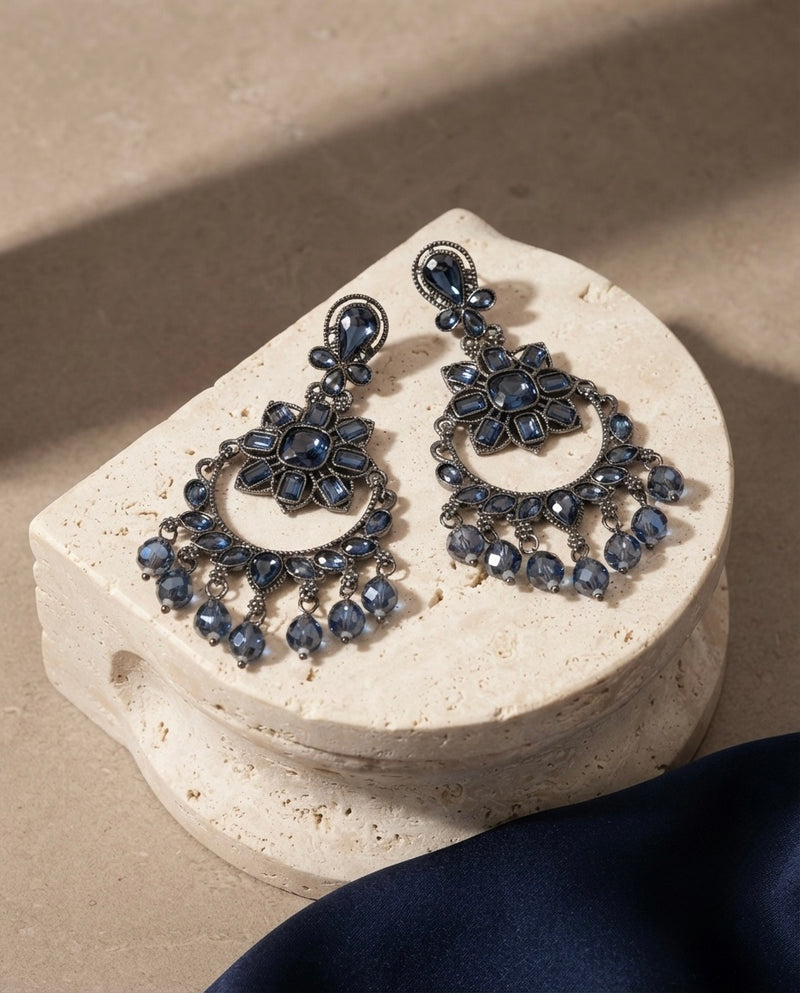 Sapphire Blue Crystal Chandelier Earrings – Vintage Statement — Photo 8