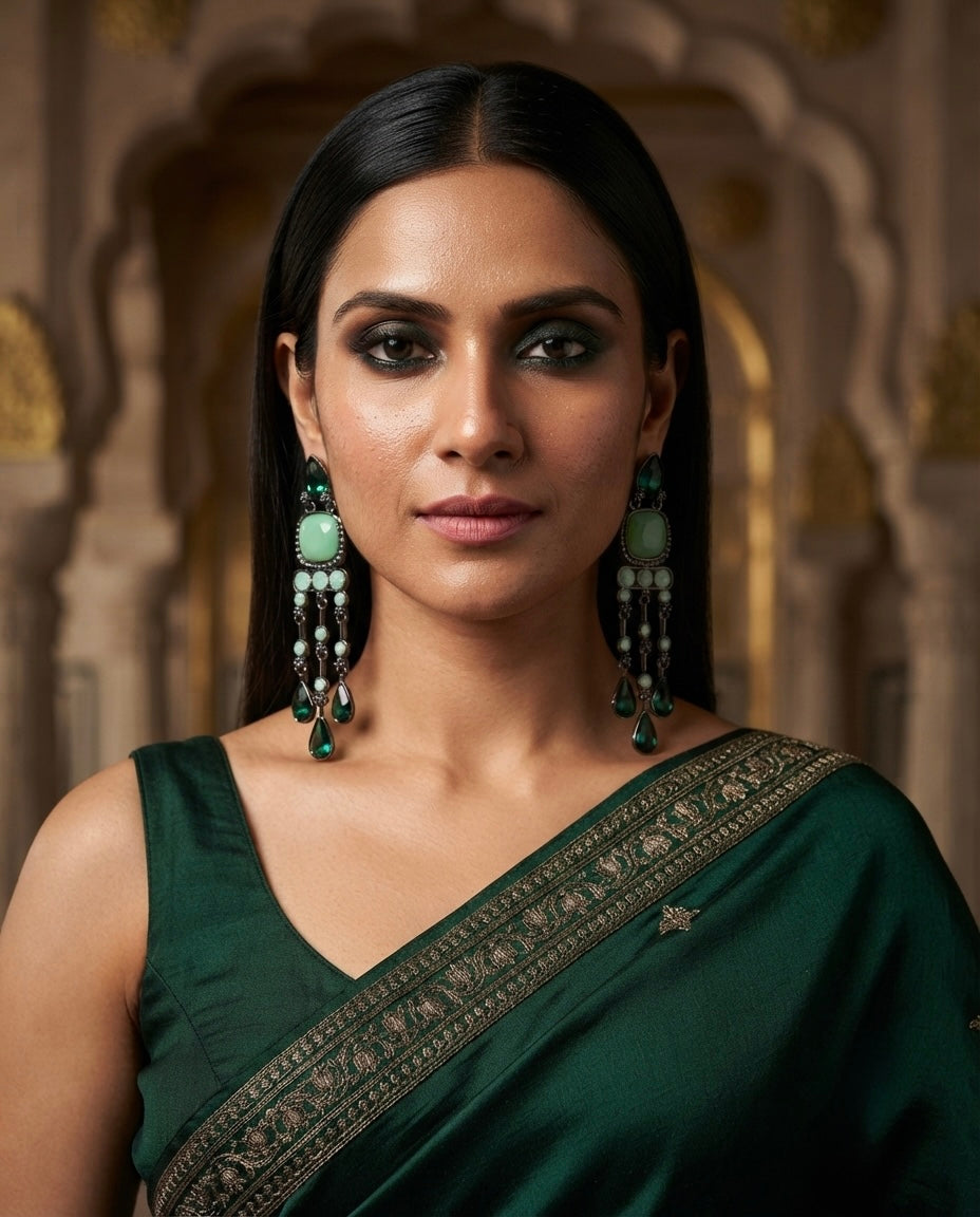 Emerald Green Crystal Chandelier Earrings – Geometric Drop — Photo 4