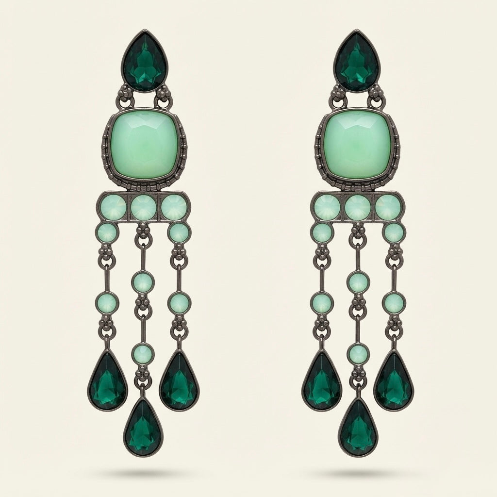 Emerald Green Crystal Chandelier Earrings – Geometric Drop — Photo 6