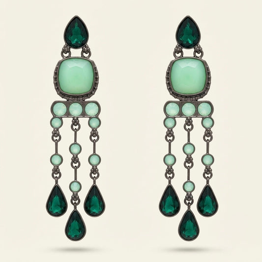 Emerald Green Crystal Chandelier Earrings – Geometric Drop — Photo 6