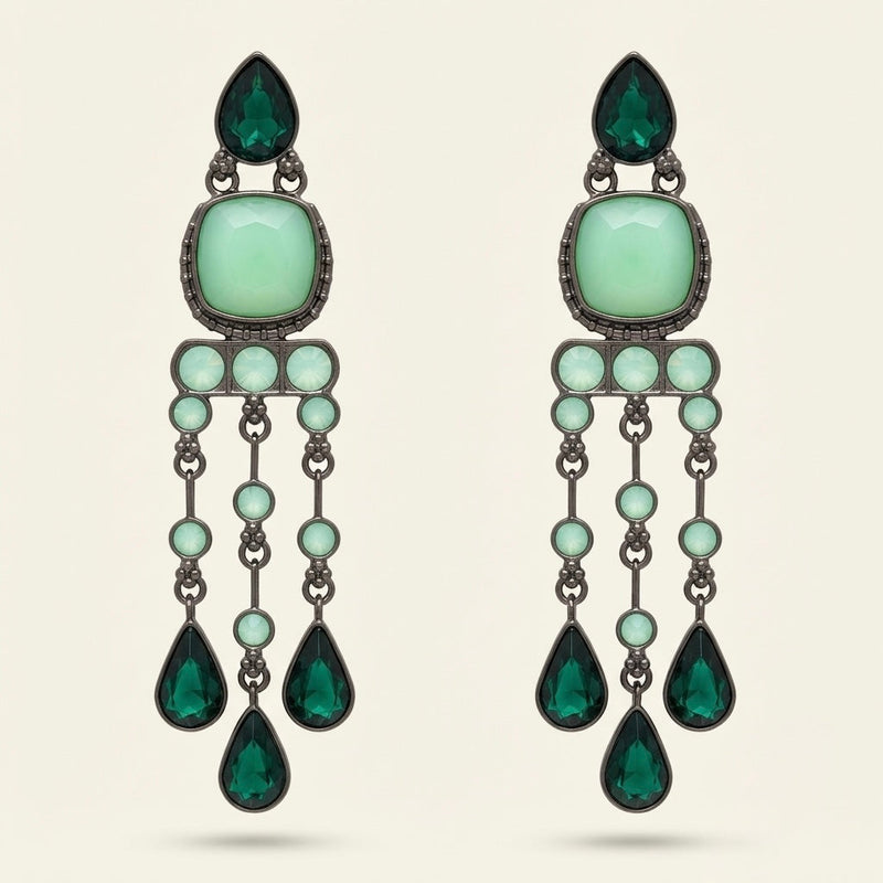 Emerald Green Crystal Chandelier Earrings – Geometric Drop — Photo 6
