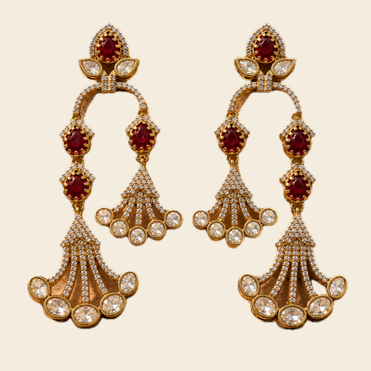 Ruby & Crystal Cascading Earrings – Sculpted Chandelier — Photo 1
