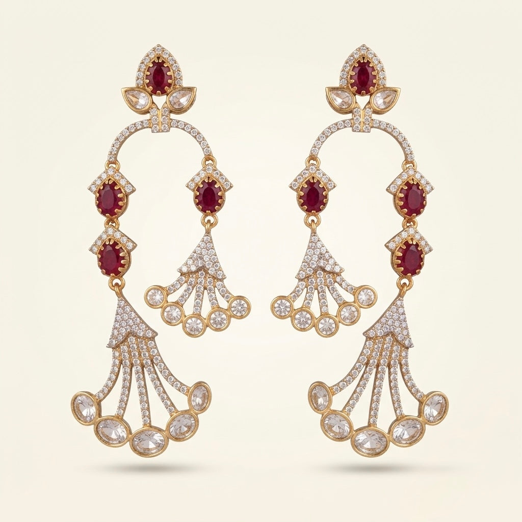Ruby & Crystal Cascading Earrings – Sculpted Chandelier — Photo 6