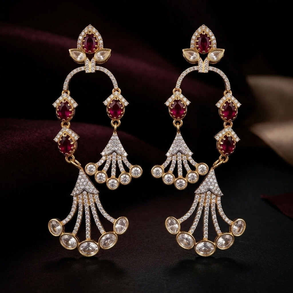 Ruby & Crystal Cascading Earrings – Sculpted Chandelier — Photo 7