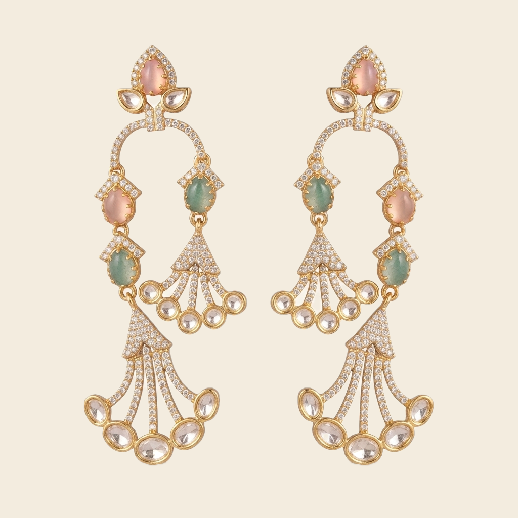 Blush & Emerald Cascading Earrings – Luxe Chandelier — Photo 7
