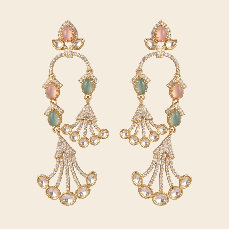 Blush & Emerald Cascading Earrings – Luxe Chandelier — Photo 7