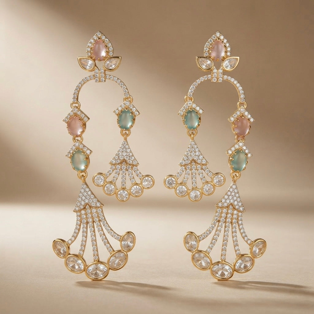 Blush & Emerald Cascading Earrings – Luxe Chandelier — Photo 8