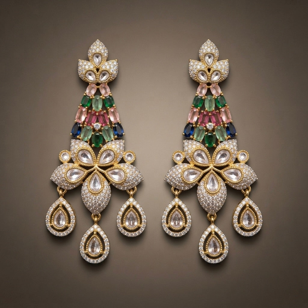 Multicolor Floral Crystal Chandelier Earrings – Couture Drop — Photo 3