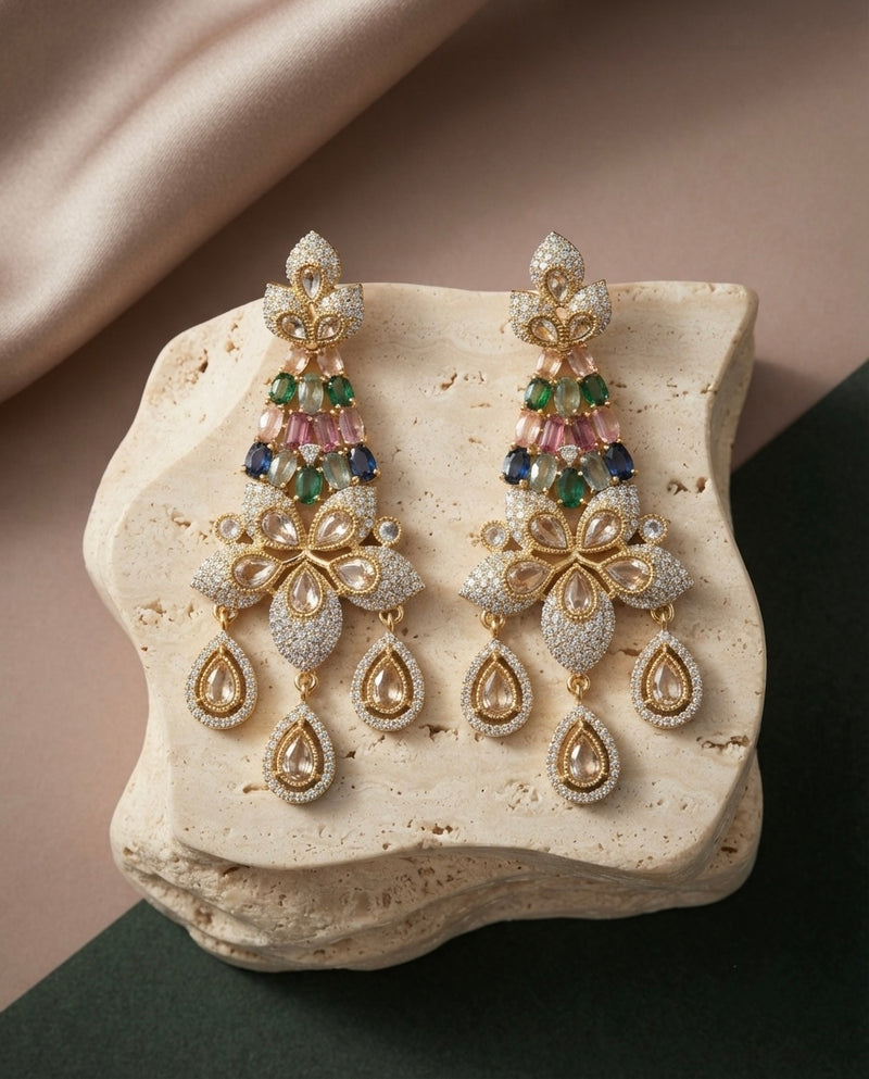 Multicolor Floral Crystal Chandelier Earrings – Couture Drop — Photo 4