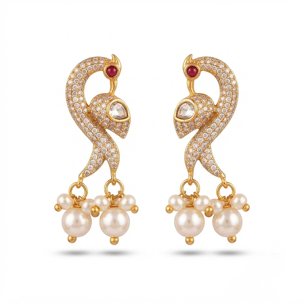 Peacock Pearl Drop Earrings – Crystal Embellished — Photo 1