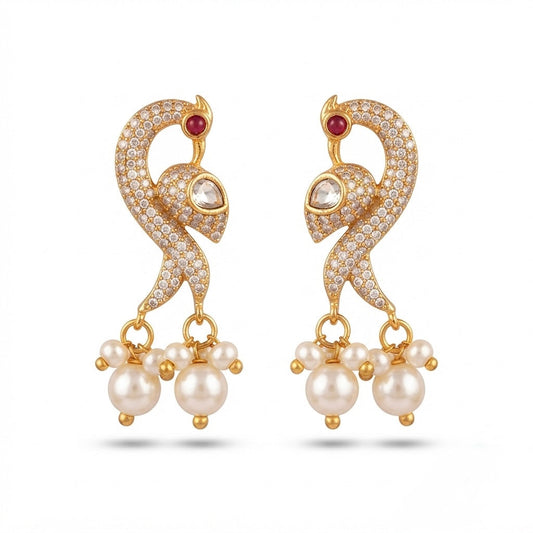 Peacock Pearl Drop Earrings – Crystal Embellished — Photo 1