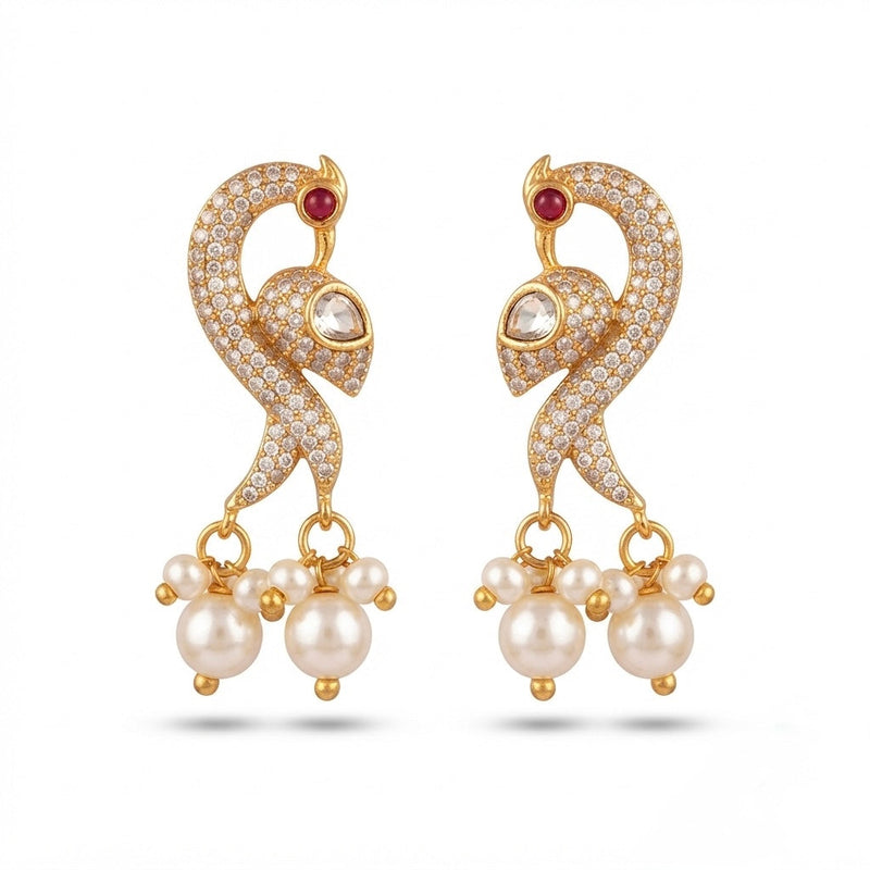Peacock Pearl Drop Earrings – Crystal Embellished — Photo 1