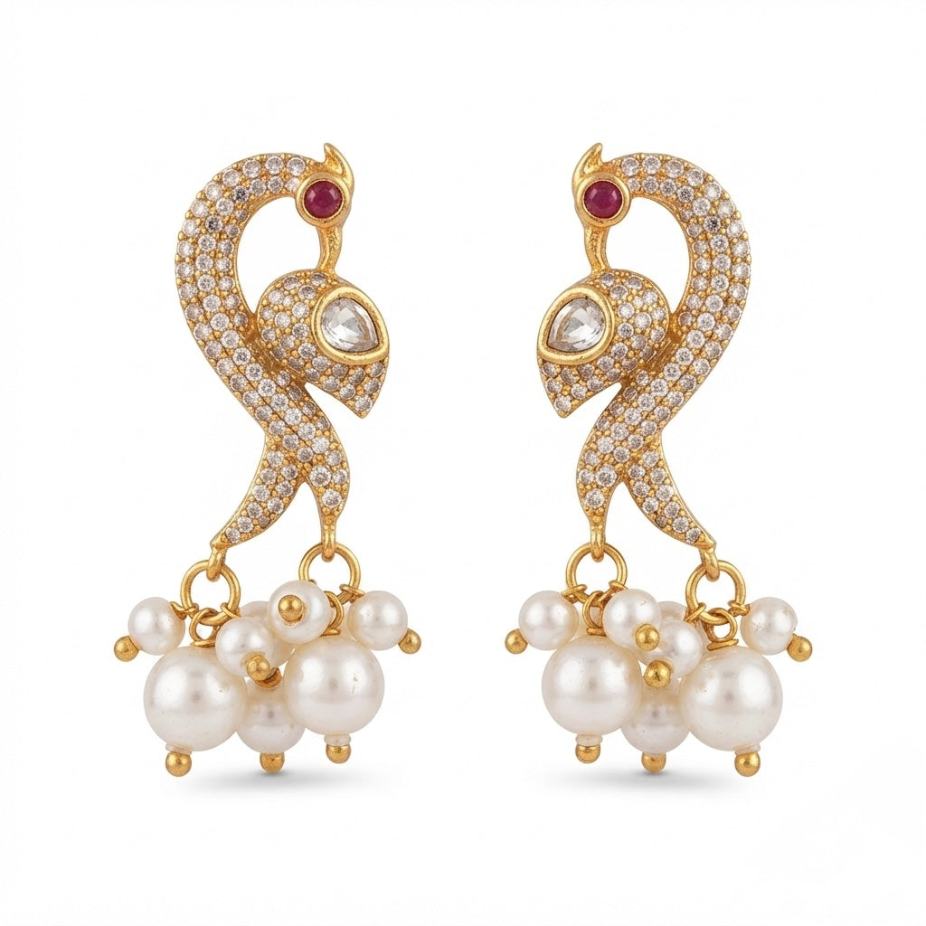 Peacock Pearl Drop Earrings – Crystal Embellished — Photo 3