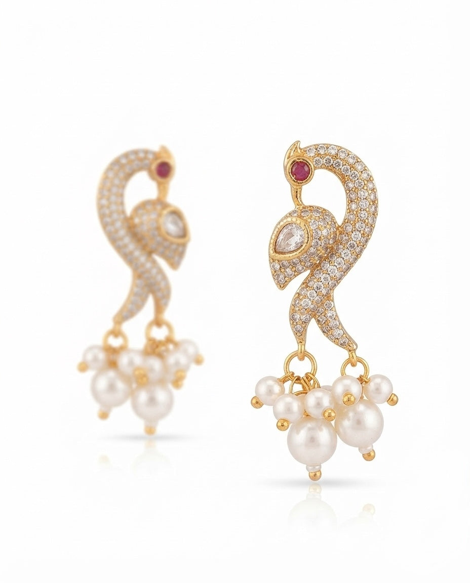 Peacock Pearl Drop Earrings – Crystal Embellished — Photo 4