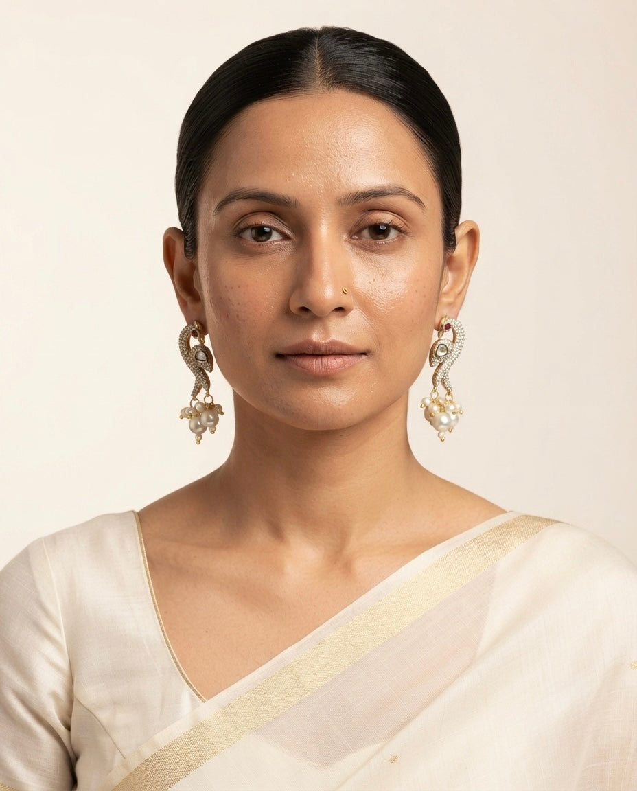 Peacock Pearl Drop Earrings – Crystal Embellished — Photo 5