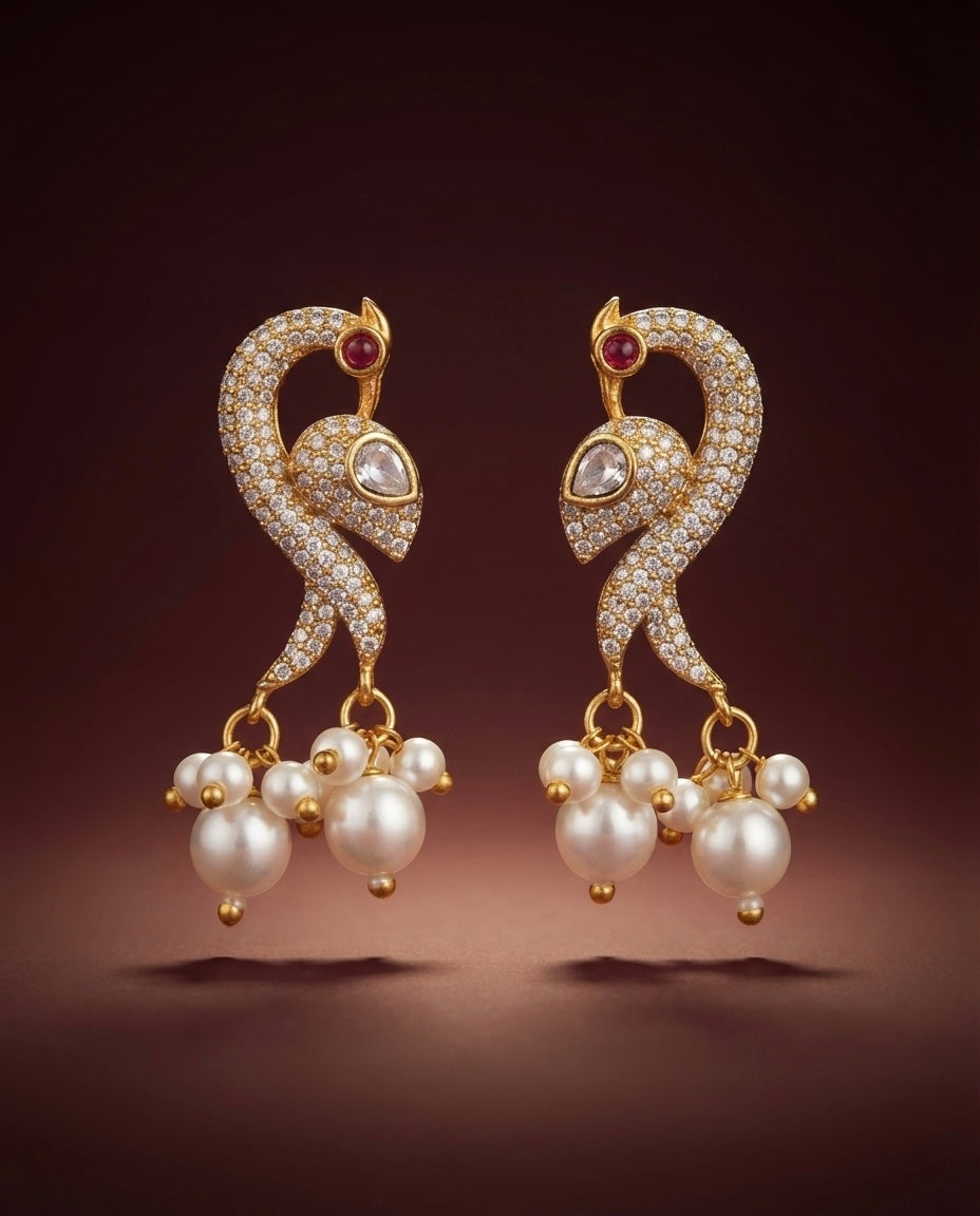 Peacock Pearl Drop Earrings – Crystal Embellished — Photo 8