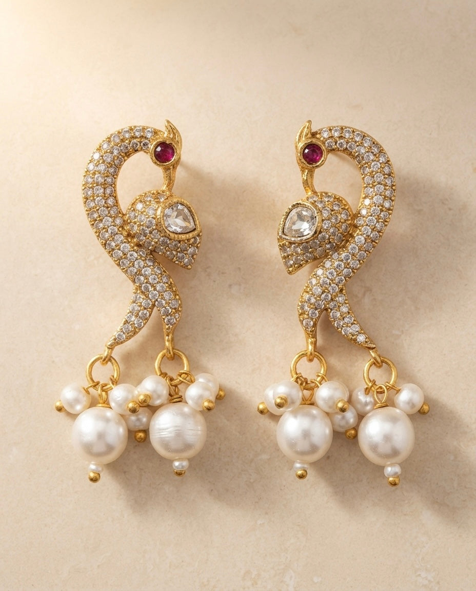Peacock Pearl Drop Earrings – Crystal Embellished — Photo 9