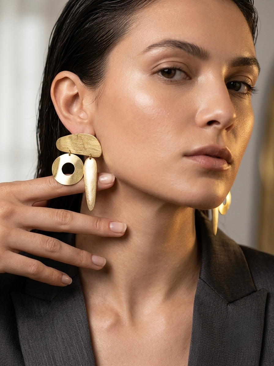 Geometric Halo Drop Earrings — Photo 9