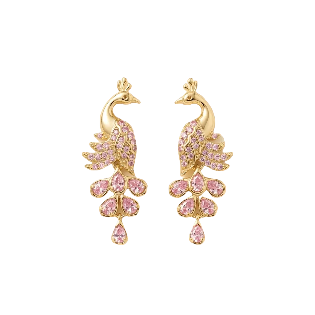 Peacock Bloom Pink Crystal Drop Earrings — Photo 1