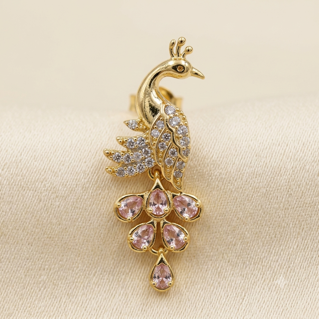 Peacock Bloom Pink Crystal Drop Earrings — Photo 2