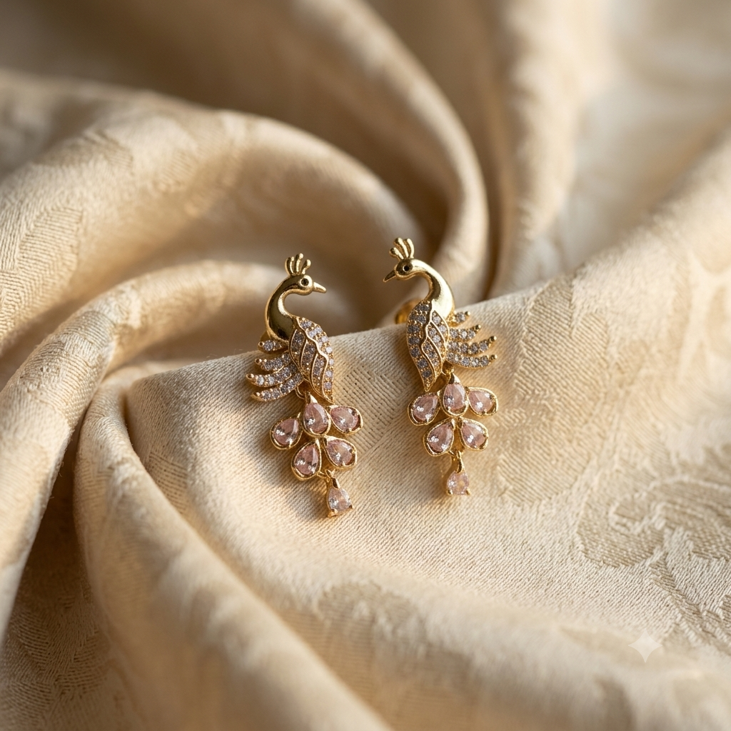 Peacock Bloom Pink Crystal Drop Earrings — Photo 6