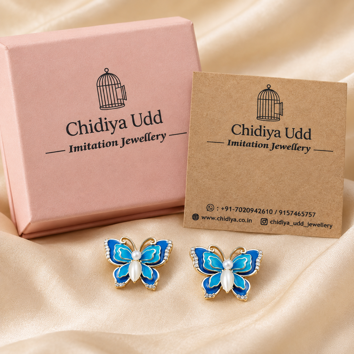 Sapphire Butterfly Pearl Earrings — Photo 2
