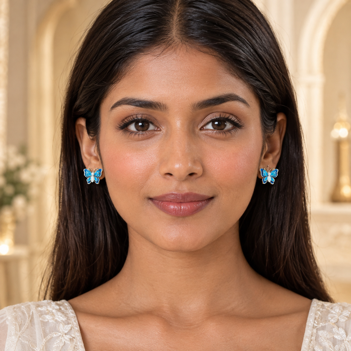 Sapphire Butterfly Pearl Earrings — Photo 3