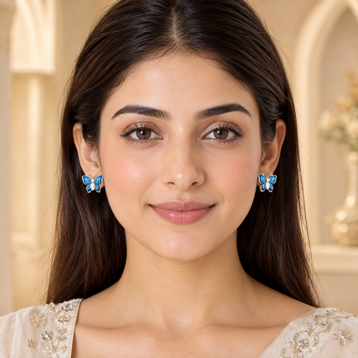 Sapphire Butterfly Pearl Earrings — Photo 5