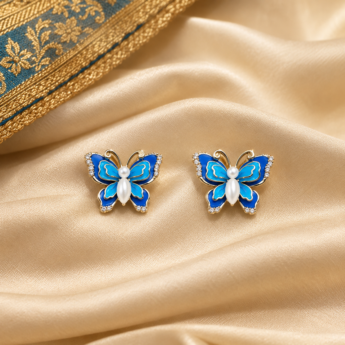 Sapphire Butterfly Pearl Earrings — Photo 6
