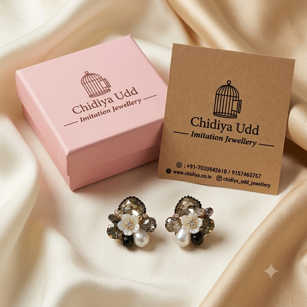 Noir Pearl Floral Cluster Earrings — Photo 5