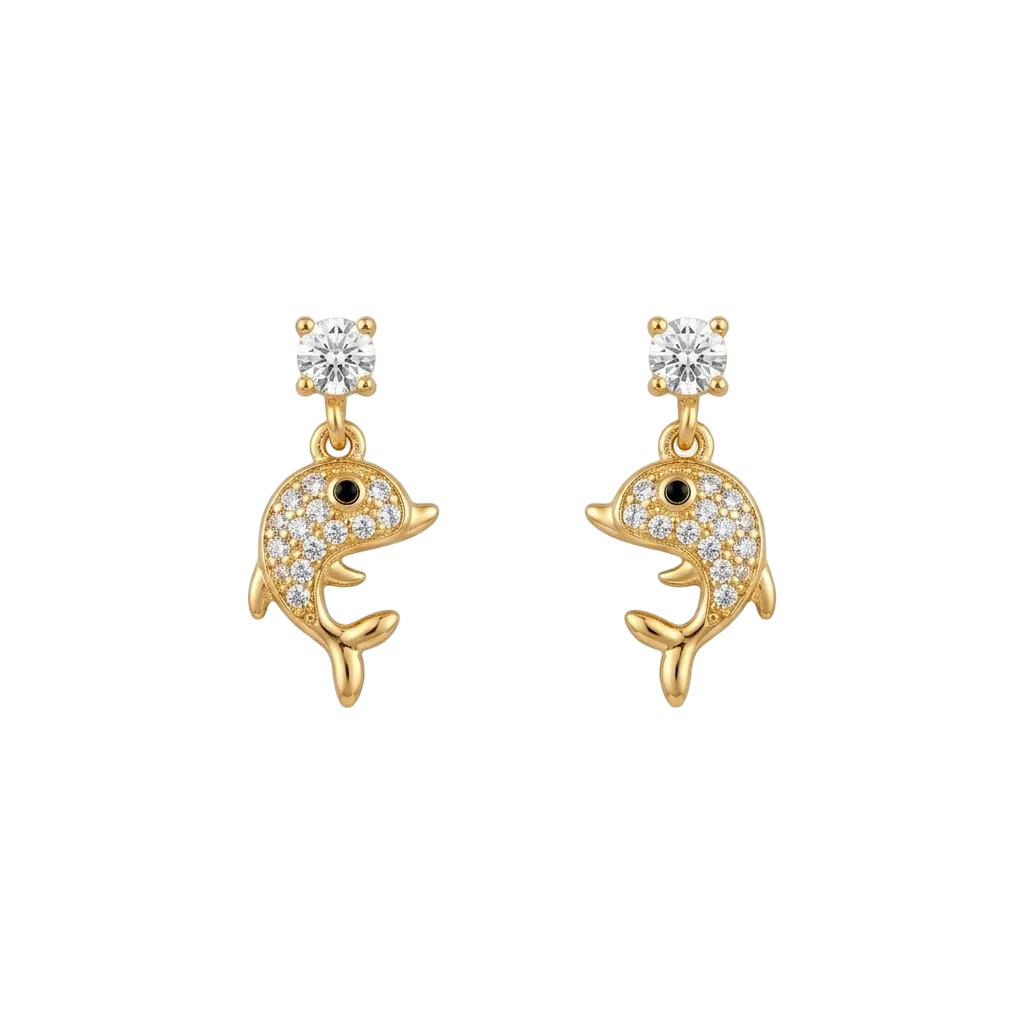 Golden Dolphin Crystal Drop Earrings — Photo 1