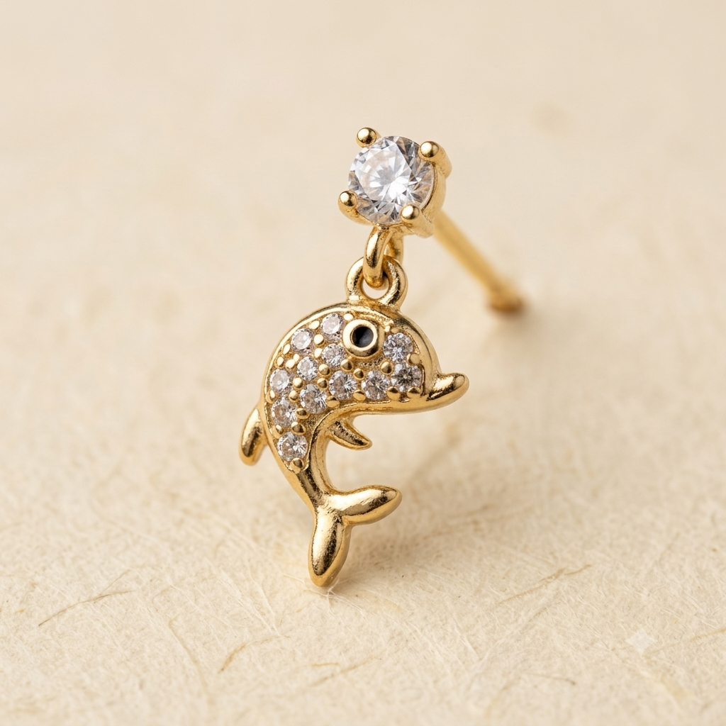 Golden Dolphin Crystal Drop Earrings — Photo 2