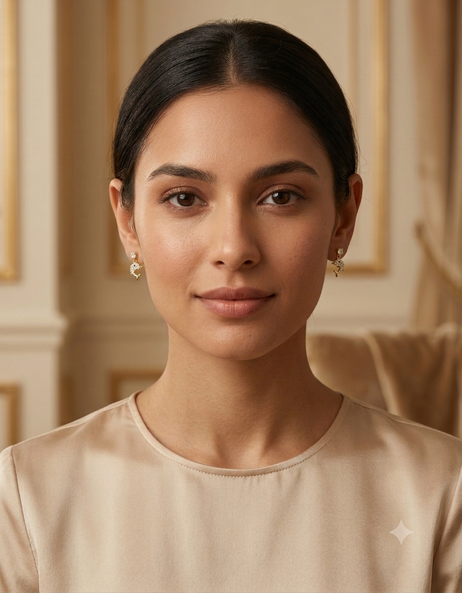 Golden Dolphin Crystal Drop Earrings — Photo 3