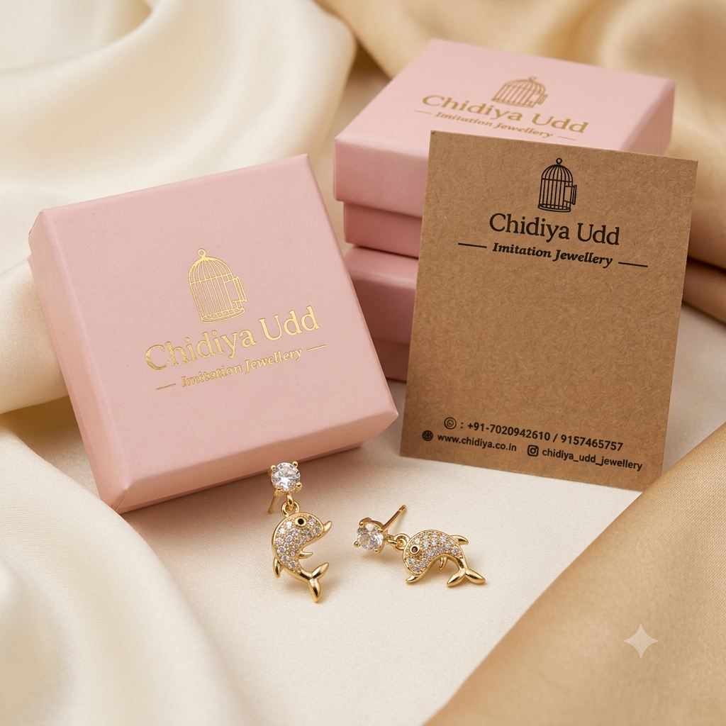 Golden Dolphin Crystal Drop Earrings — Photo 5