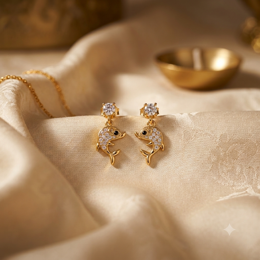 Golden Dolphin Crystal Drop Earrings — Photo 6