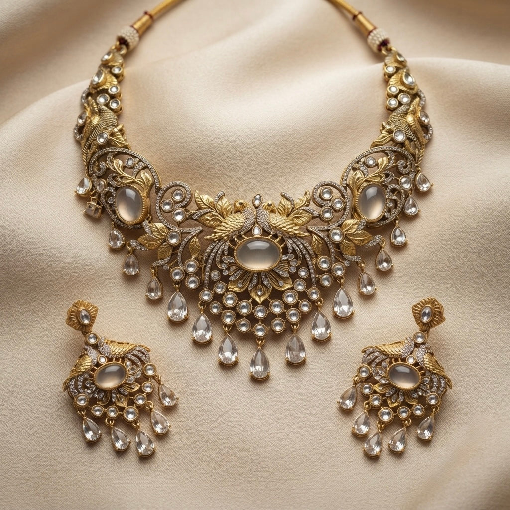 Royal Kundan Peacock Necklace Set — Photo 3