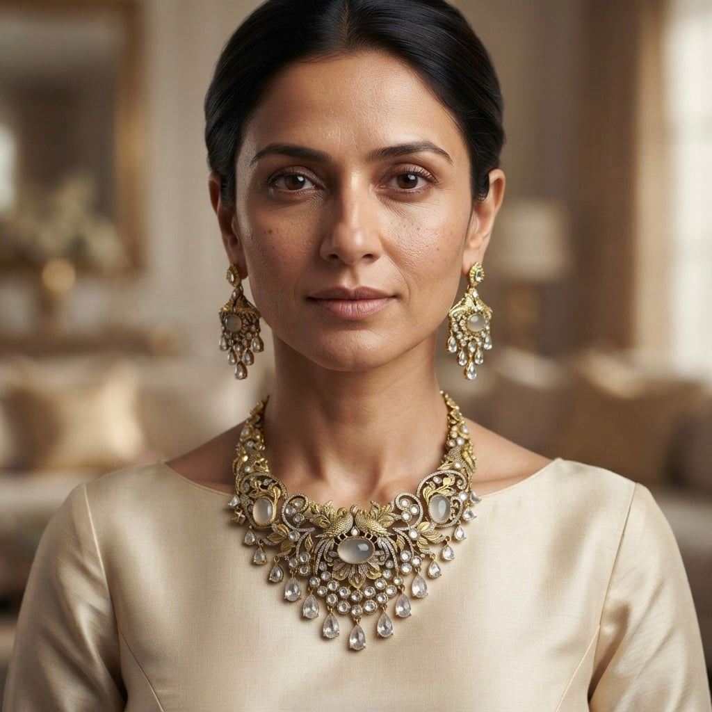 Royal Kundan Peacock Necklace Set — Photo 4