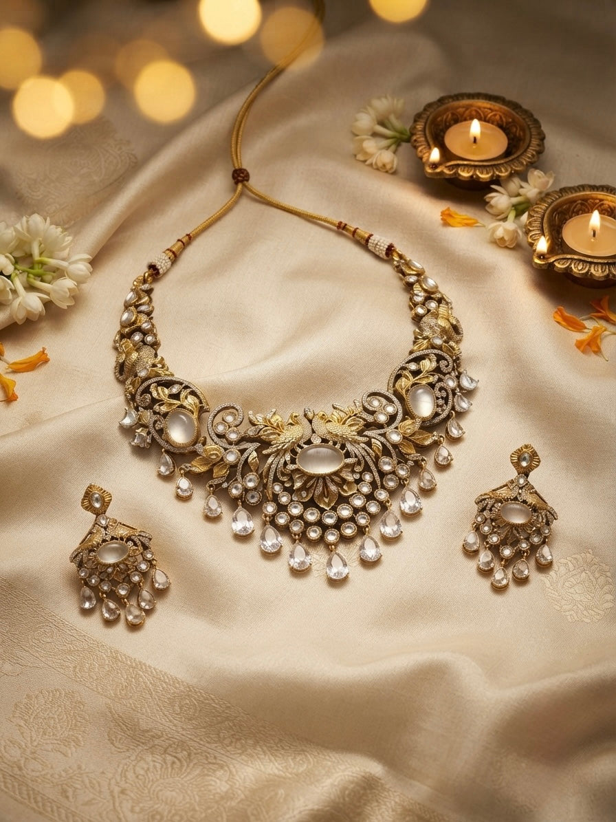Royal Kundan Peacock Necklace Set — Photo 8